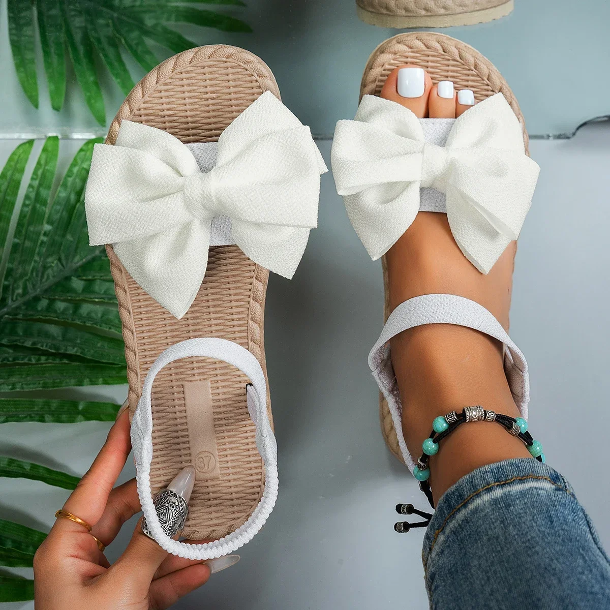 Women Anti-slip Trend Sandals 2025 New Summer Lightweight Sandals Fashion Beach Casual Slippers Outdoor Bow Tie Flat Shoes Home image 6