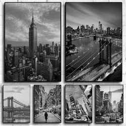 1PC New York Bridge City Blackand White  Poster Self-adhesive Art Waterproof Paper Sticker Coffee House Bar Room Wall Decor