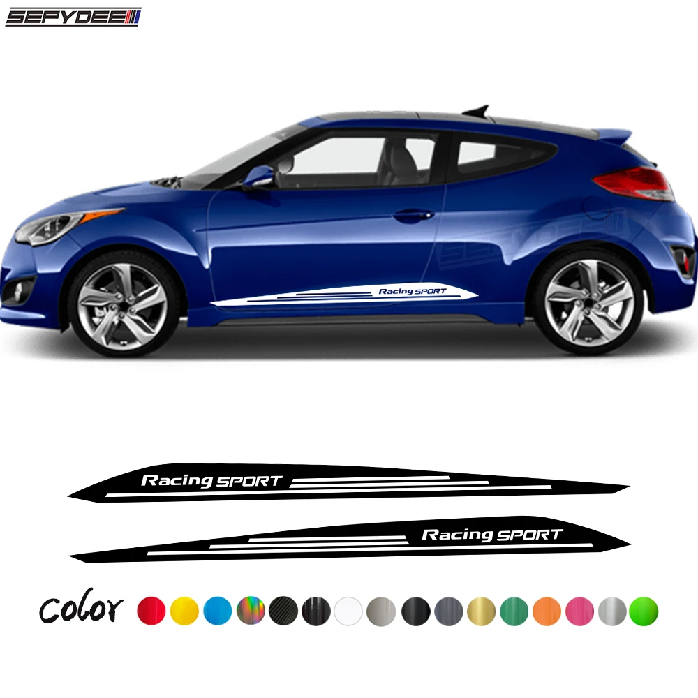 

2Pcs Car Door Side Skirt Stripes Stickers Racing Sport Text Graphics Body Decor Vinyl Decals for Hyundai Veloster Accessories