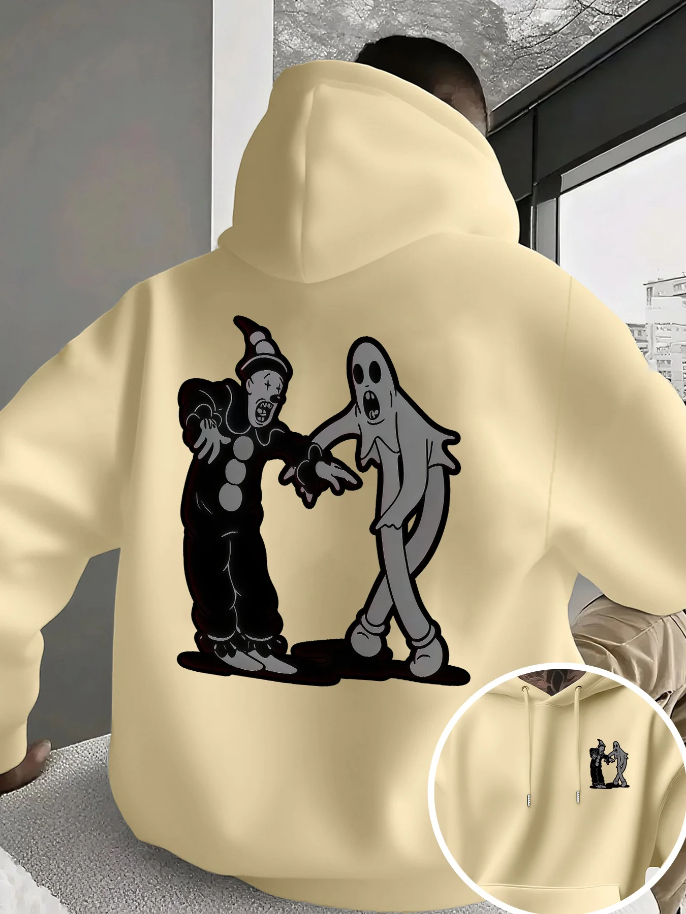 Clown Ghost Print Trend Men Hooded Sweatshirt Autumn and Winter Daily Outdoor Sports All Build Fitness Leisure Warm Street Style