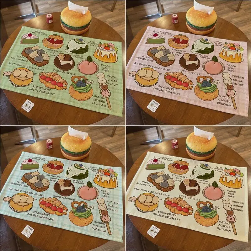 VIKAMA Kawaii Cartoon Dessert Cupcake Pastry Table Mat Placemat Counter Pad Kitchen Decor Dining Room Soft Durable Cozy Washable