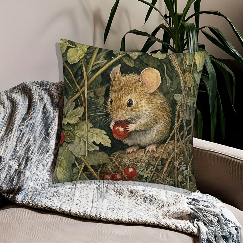 Beatrix Potter Two Bad Mice Double-Sided Pillowcase, Whimsical Tale Illustration Cushion Cover with Zipper, Washable Decor Case