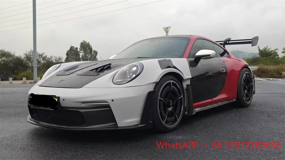 Dry Carbon Fiber GT3RS Style Front Bumper Rear Bumper Side Skirts Rear Spoiler Engine Hood Exhaust for Porsche 992 Body Kit