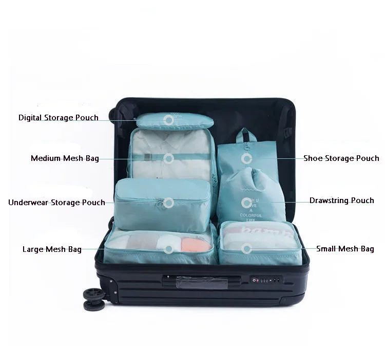 7-PC Travel Bags Waterproof Clothes Storage for Business Trips Accessories Luggage Sub-Packing Bags Portable  Oxford Material