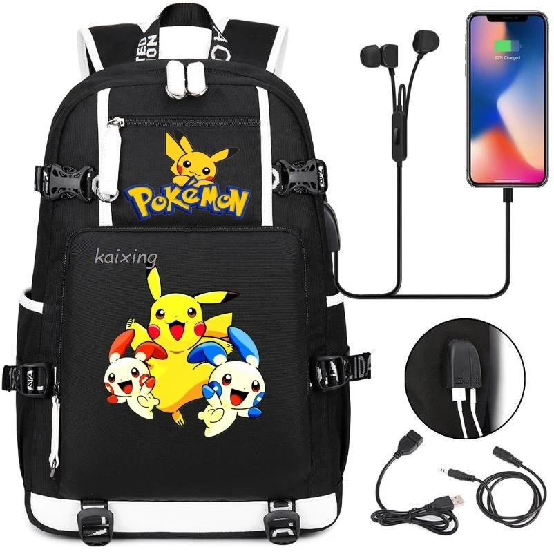 Hot Miniso Set Pikachu Pokémon Mannen Vrouwen Usb Opladen Laptop Reizen Rugzakken Jongens Meisjes Tiener School Tassen Mochila