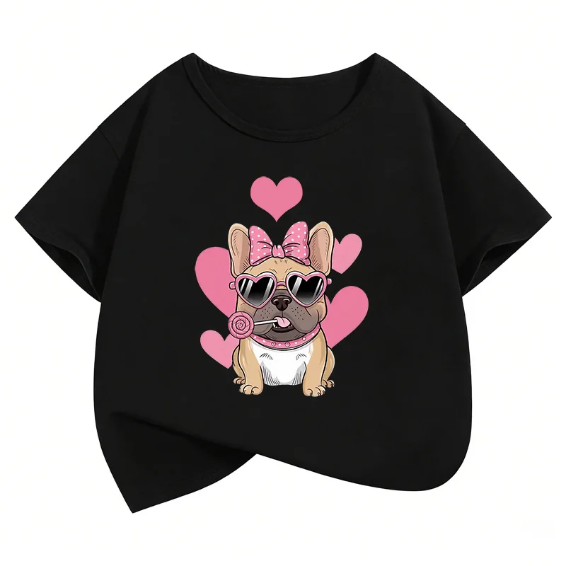 Summer Spring Fashion Cute French Bulldog Design Printed T Shirts short sleeve Kids Children's T-shirt Boys Girls Casual Top Tee