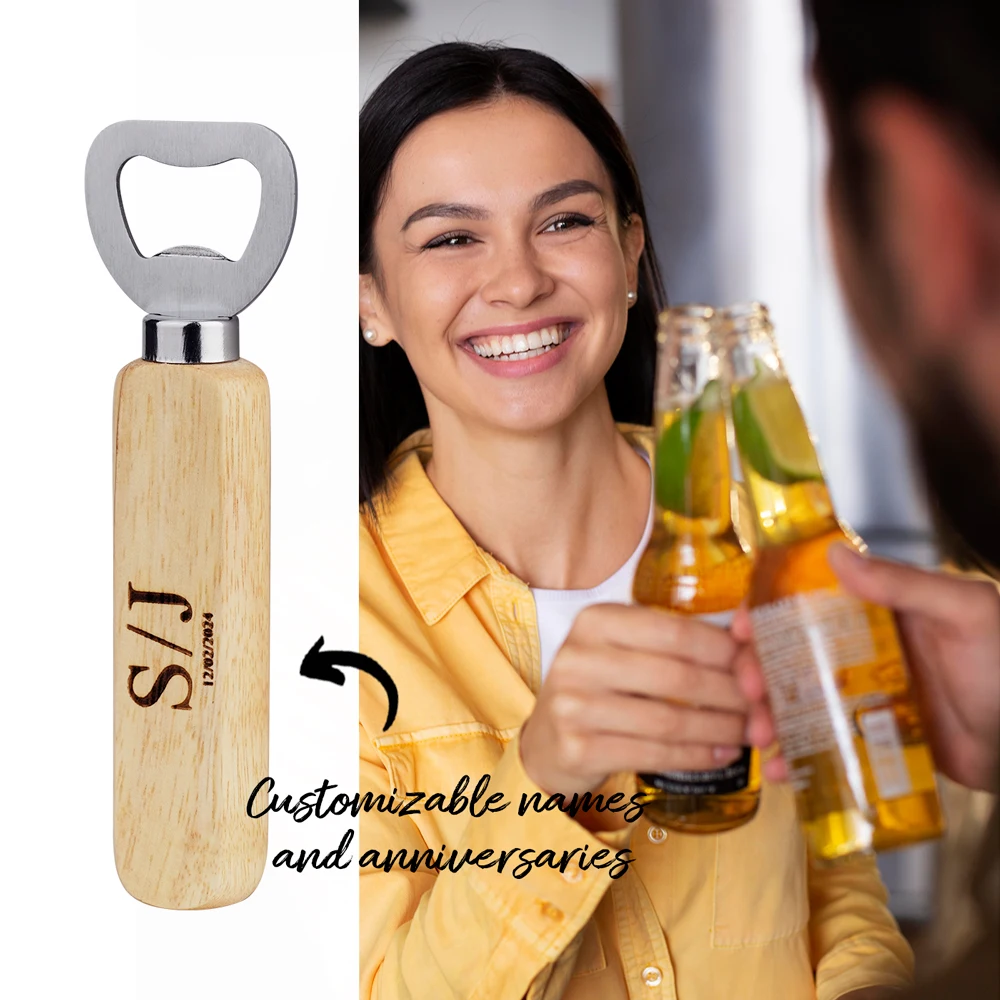 

Personalized Wooden Bottle Opener Gift Beer Gift for Him Groomsman Brother Boy Friend Father Unique Gifts for Father's Day Birth