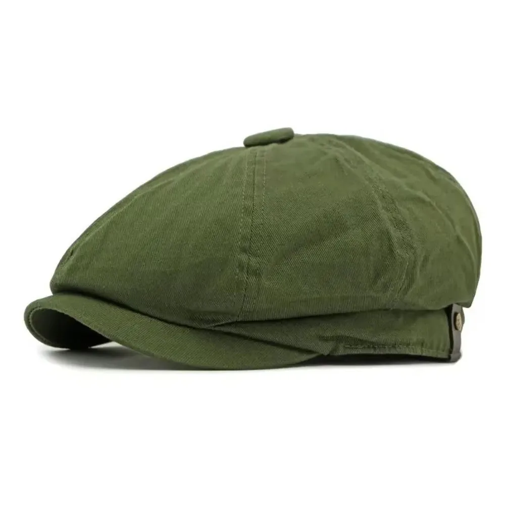 Street Style Vintage Beret Hat Solid Color Cotton Octagonal Hat Breathable Adjustable Golf Scally Hat Unisex