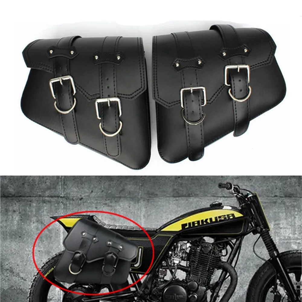 Motorcycle Side Saddle Bags PU Leather Swing Arm Tool Bag for Sportster XL883 1200 Honda Suzuki Universal Storage Saddlebags image 6