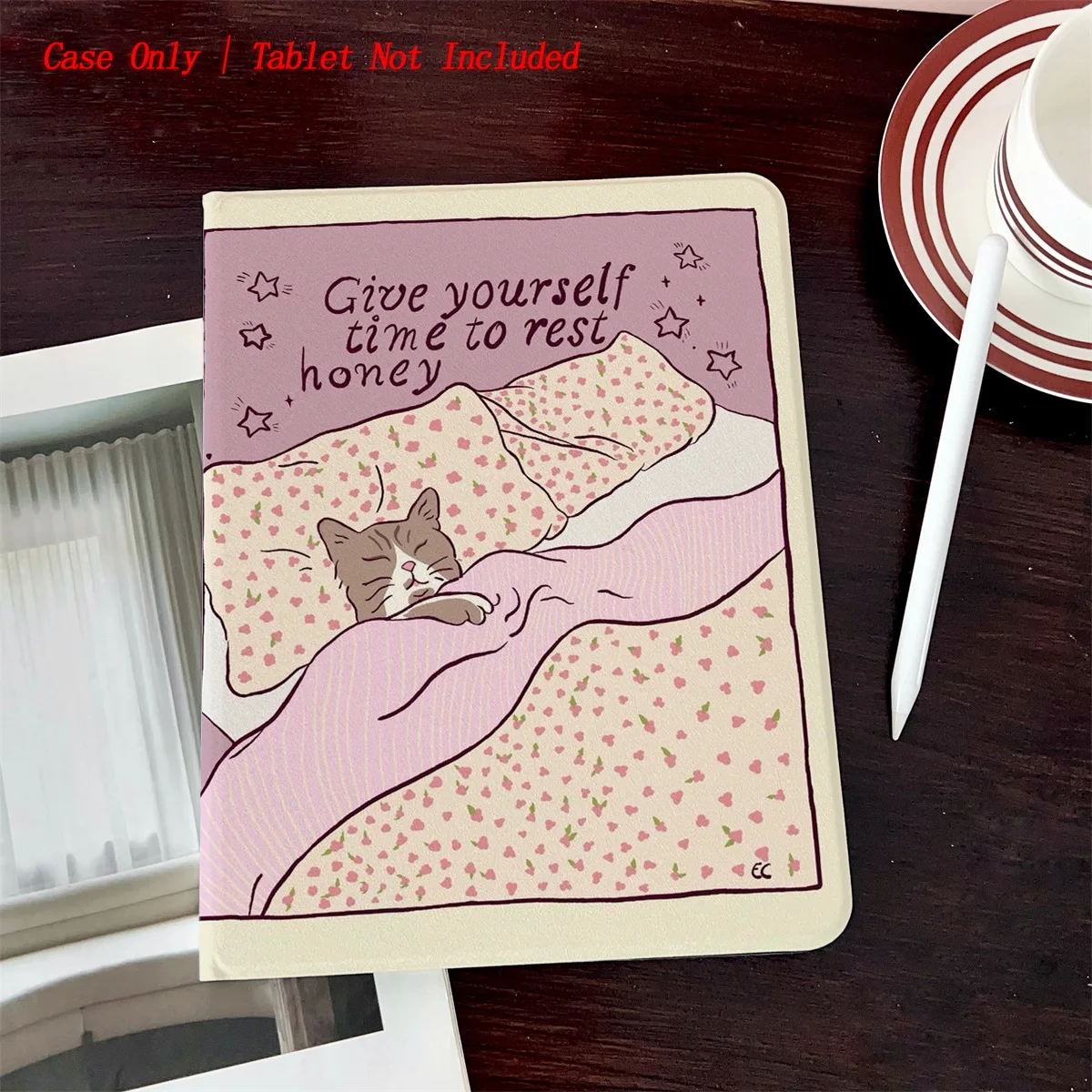 

Sleeping Cat Printed iPad Case - Book Style with Pen Slot, Auto Sleep/Wake, Simple Fresh Design