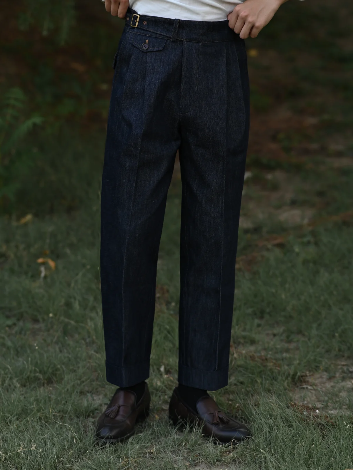 Vintage Men's Straight Gurkha Workwear Jeans Relaxed Fit Cotton Denim Trousers Casual Gentleman Cargo Pants for Spring Autumn