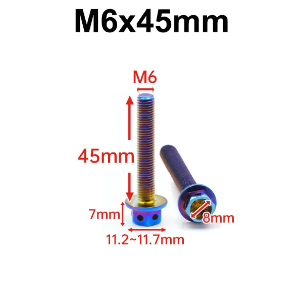 High Quality M6 M8 Titanium Bolt With Drilled Holes 10/15/20/25/30/35/40/45/50/60 Titanium Flange Blue Hex Head Bolts Motorcycle