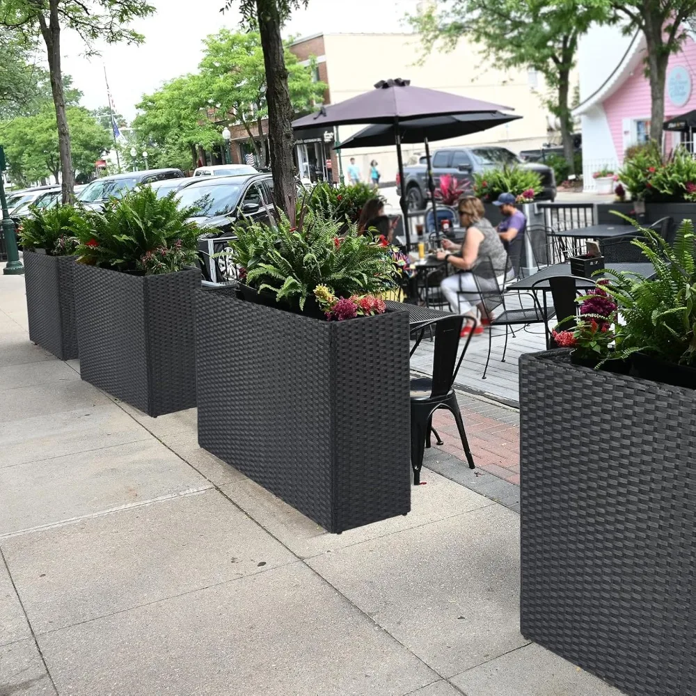 LEWIS&WAYNE Tall Planters for Outdoor Plants Handmade Wicker Large Rectangular Block Planter Box with Removable Liners Modern Pl