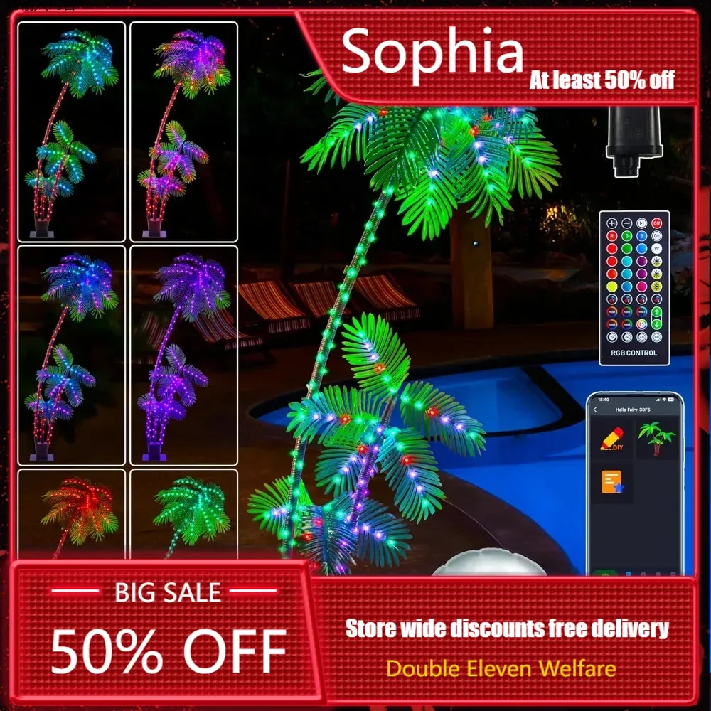 Smart Lighted Palm Tree, Artificial Palm Tree with 242 LED Lights, App and Remote Control, Outdoor Decorations for Pool