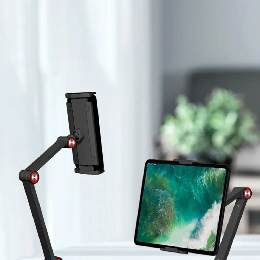 Black Black Dual-Arm Basic Aluminum Tablet Stand Base 14 * 16cm 360° Rotatable Foldable Desktop Phone Holder