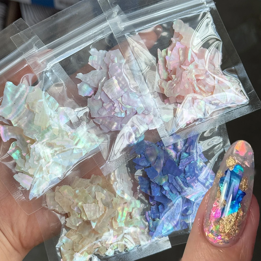 

5g/bag 3D Aurora Natural Shell Flakes Nail Charms Irregular Abalone Slice Holo Sequins Nail Rhinestone DIY Nail Art Decoration#@