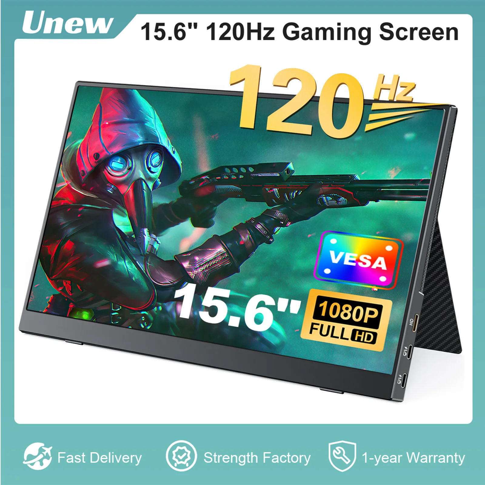 

Unew 15.6 inch Portable Monitor 120Hz Gaming Monitor 1920x1080 IPS Second Screen for Xbox Switch PS4/5 Phone 75*75mm VESA