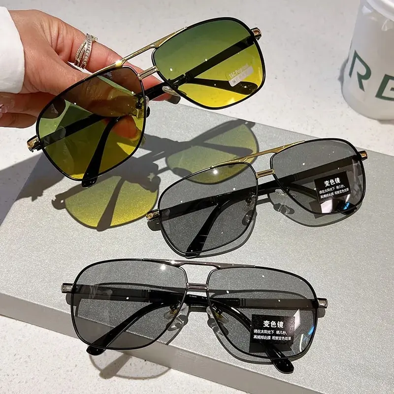Lunettes de soleil polarisées photochromiques pour la vision nocturne, lunettes de conduite pour hommes, utilisation double jour et nuit, verres à changement de couleur