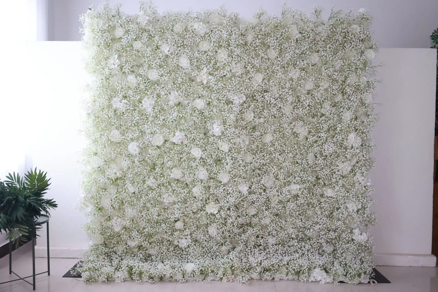 Royal Series Luxury 3D White green Rose fabric art rolled up flower wall wedding background decoration curtain party props