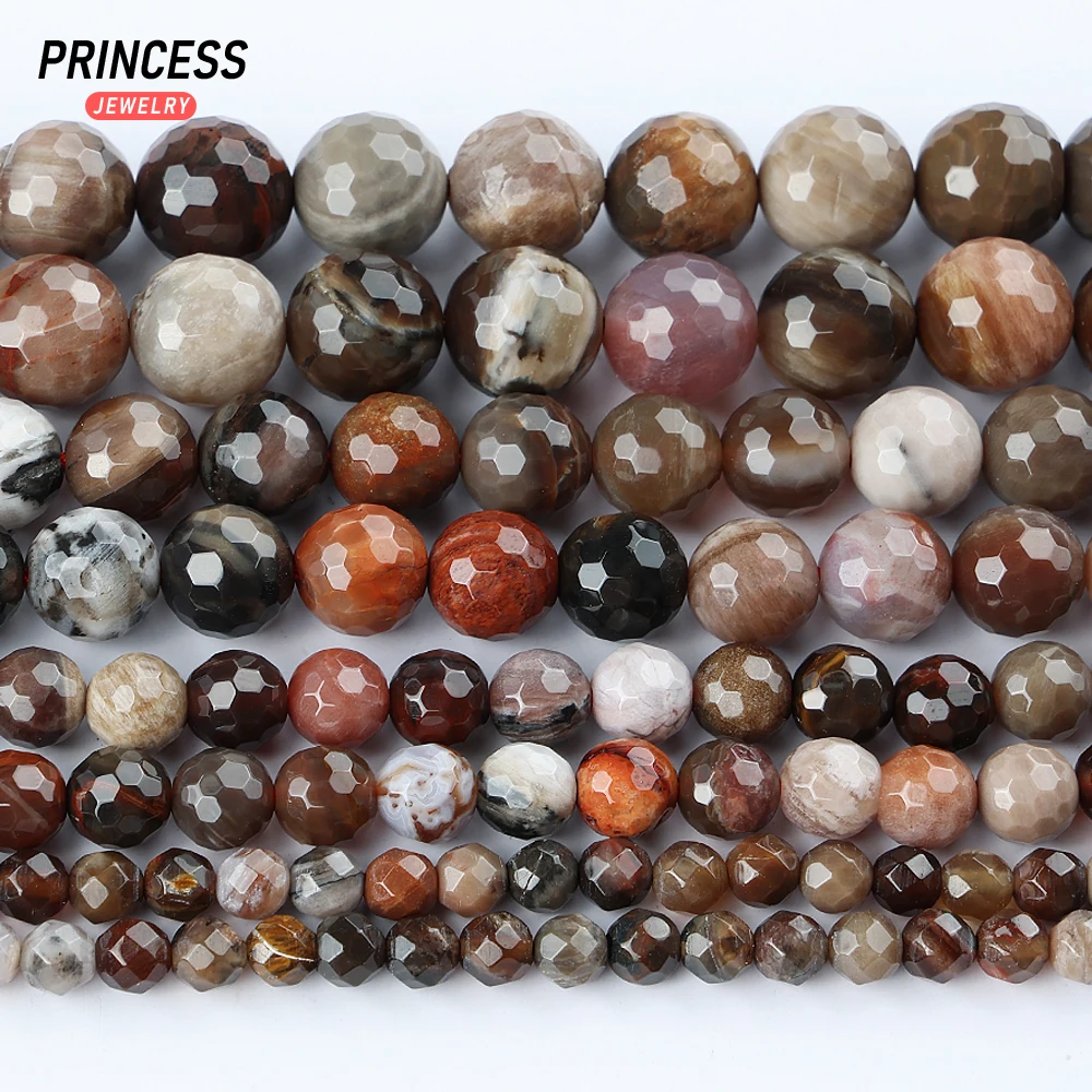 A+ Natural Silicified Wood Opalite 4 6 8 10mm Faceted Beads for Jewelry Making Bracelet Wholesale DIY Accessories