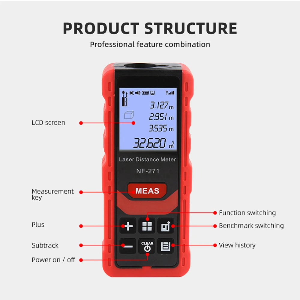 NOYAFA NF-271 High Accurate Roulette Laser Distance Meter Construction Tool Measuring Instrument Digital Distance Ruler 50M/70M