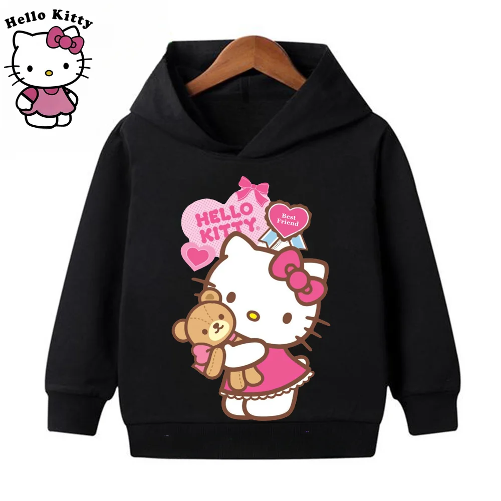 Kawaii Anime Hallo Kitty Kinder Hoodie Mode Kind Mädchen Jungen Kleidung Frühling Herbst Cartoon Nette Katze Gedruckt Casual Sweatshirt