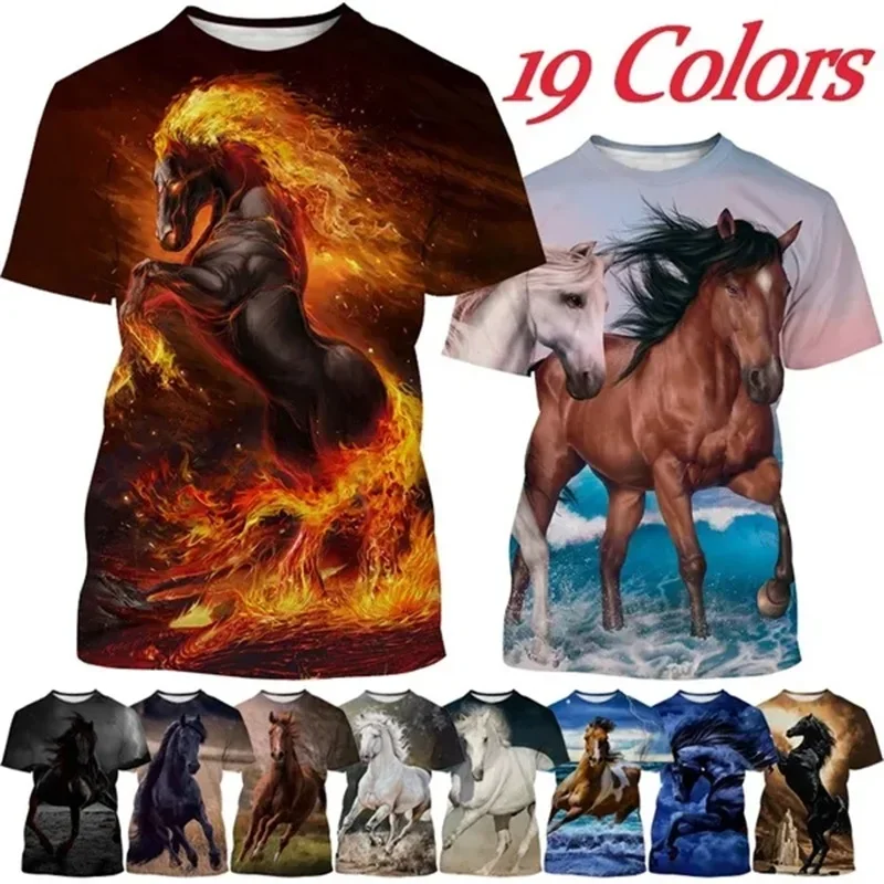 

Summer 3D Printed Animal Horse Pattern T-shirts for Men and Women Casual Short-sleeved T-shirts Tops Children's Animal T-shirts