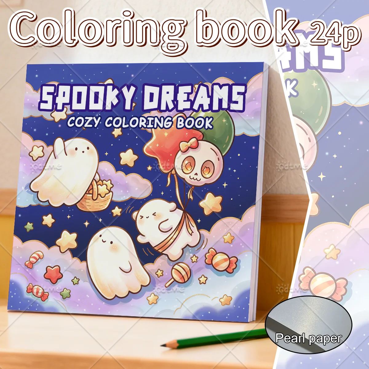 Spooky Dreams Adult Coloring Book Large Print Cozy Kawaii Ghost Star Sky Scenes, Stress Relief Relaxing Art Therapy Drawing Book
