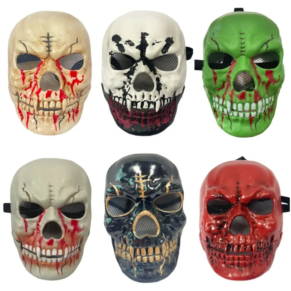 Bloody Effect Moving Mouth Skull Mask Adjustable Realistic Scary Skull Headgear Full Face Funny Halloween Cosplay Mask
