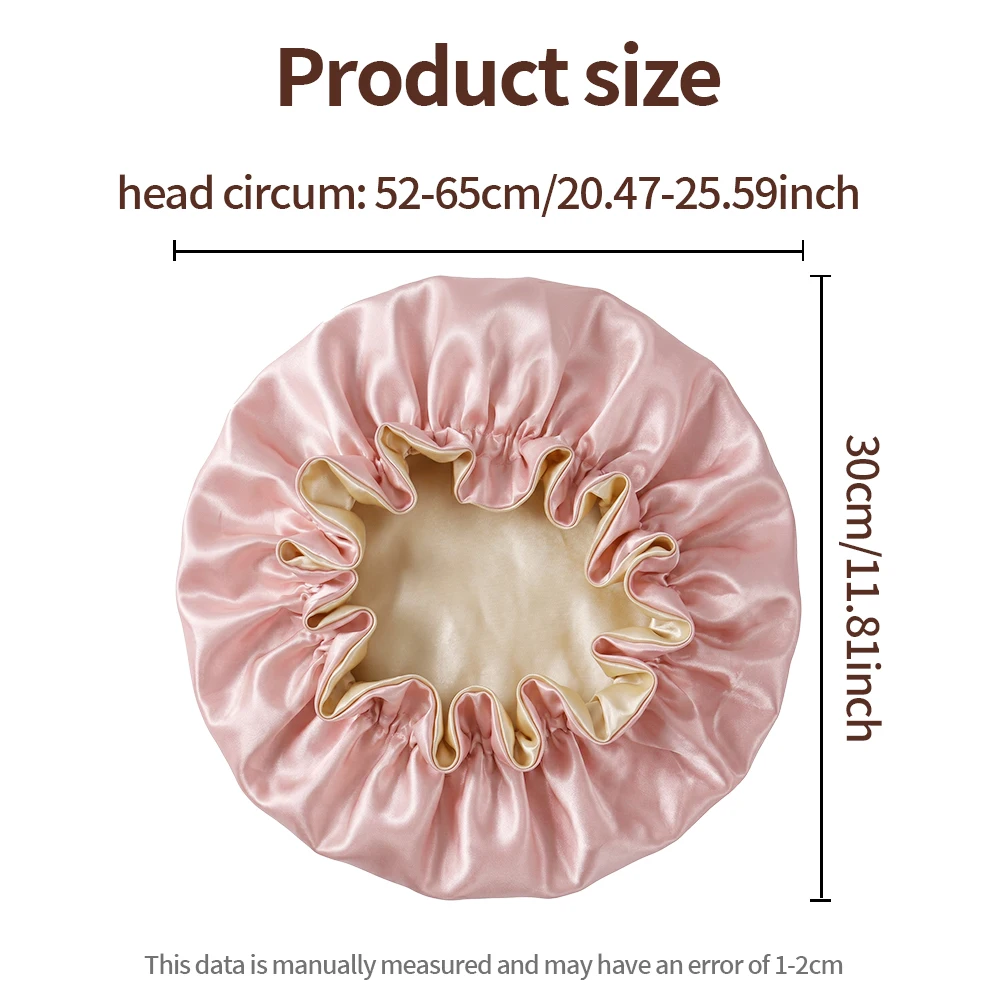 1 Stück Zweifarbige Satin-Schlafmütze Seiden-Bonnet zum Schlafen Satin-Bonnets Doppellagige Wendbare Haarkappe für Frauen mit Langen Lockigen Zöpfen – Detail 2