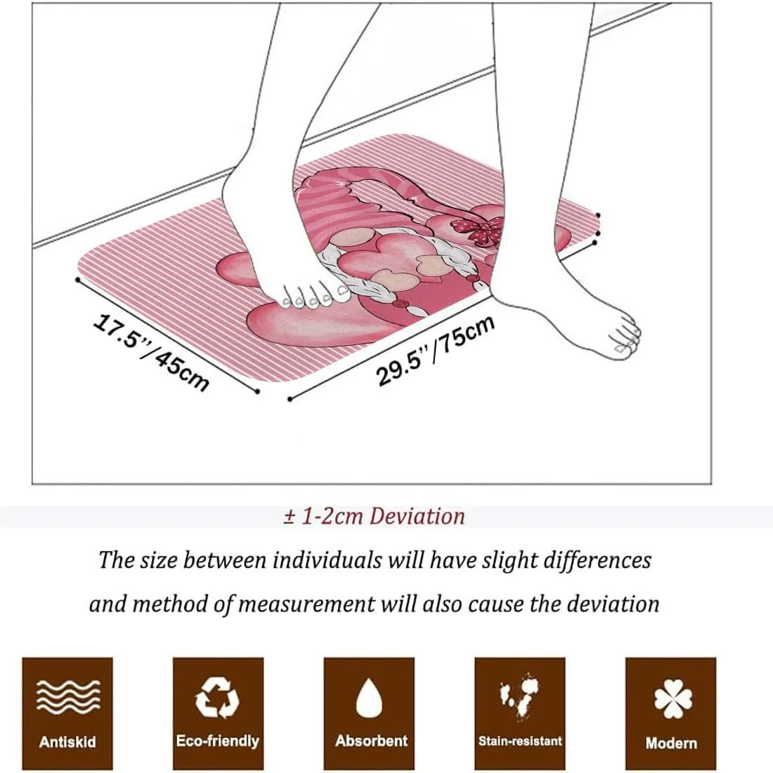 Loving Heart Doormat Carpet with Gnome and Heart Pattern Woven Lightweight Fug for Entryway Bathroom Non-slip Floor Mat Welcome
