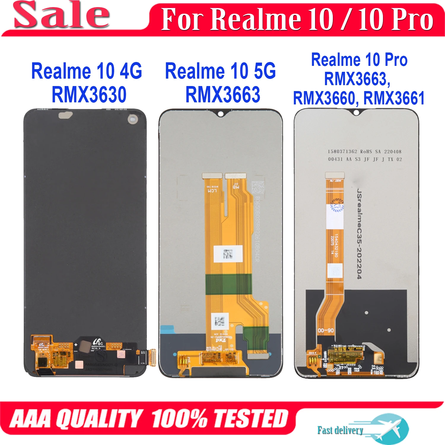 

For OPPO Realme 10 Pro 5G RMX3630 RMX3663 RMX3660 RMX3661 LCD Display Touch Screen Digitizer Assembly