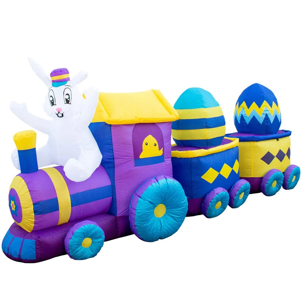 wholesale Massive Airblown Easter Inflatable Bunny Train With Carriage,Giant Blow Up 2 Eggs Car For Outdoor Holiday Yard