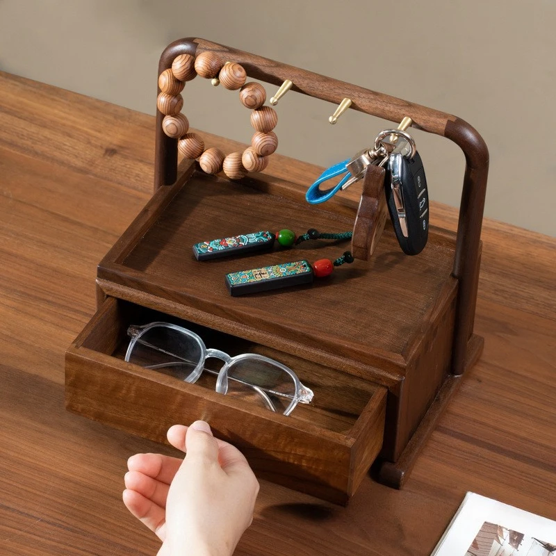 Black walnut entrance hanging key storage box foyer door shelf drawer jewelry box bracelet plate box