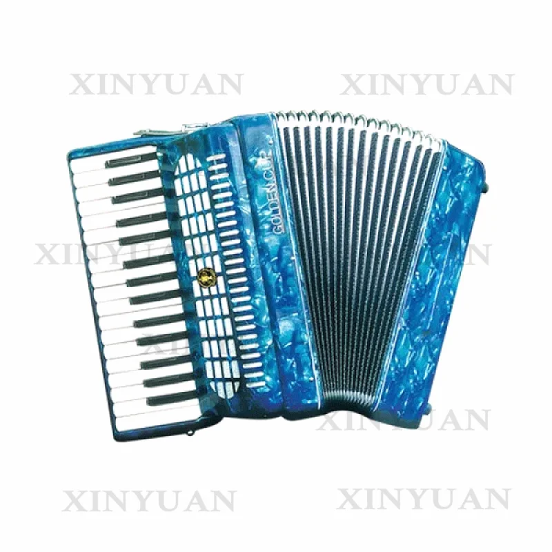 Chromatic Piano Accordion JP3200, 32 Keys Blue Celluloid Wood Portable Instrument with RCA Connector