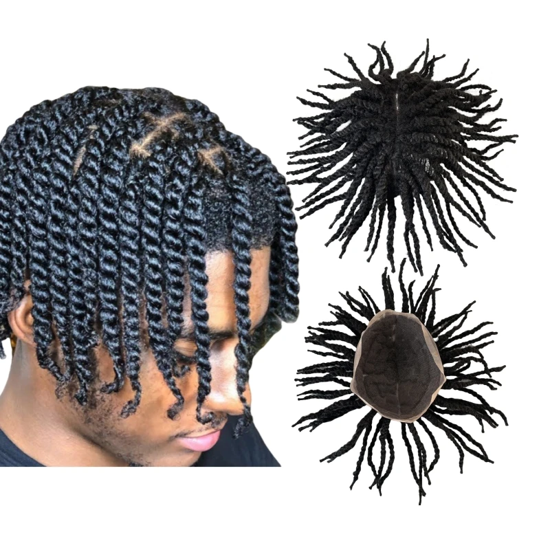 7 pulgadas de sistemas brasileños del cabello humano de la Virgen Afro Twist Trenzas Peluquín Unidad llena del cordón para los hombres negros