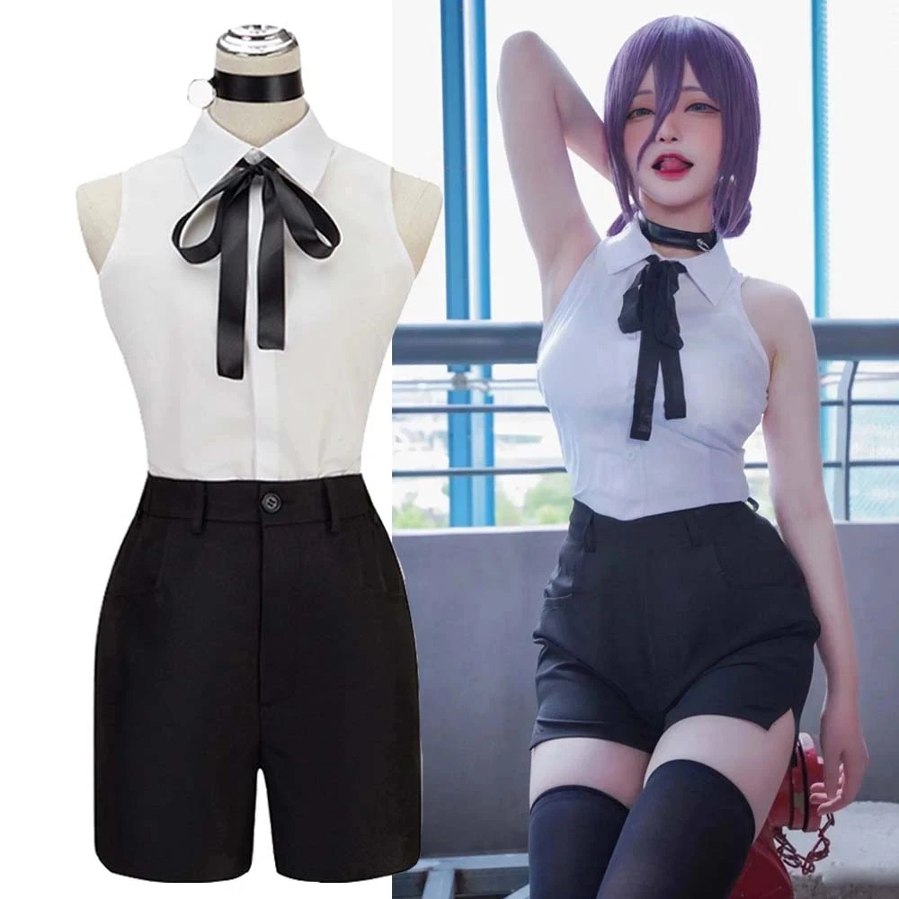 

Anime Chainsaw Man Raze Costume Suit Cosplay Outfits Shirt Tie Neck Ring Women Uniform Halloween Party Costumes Props