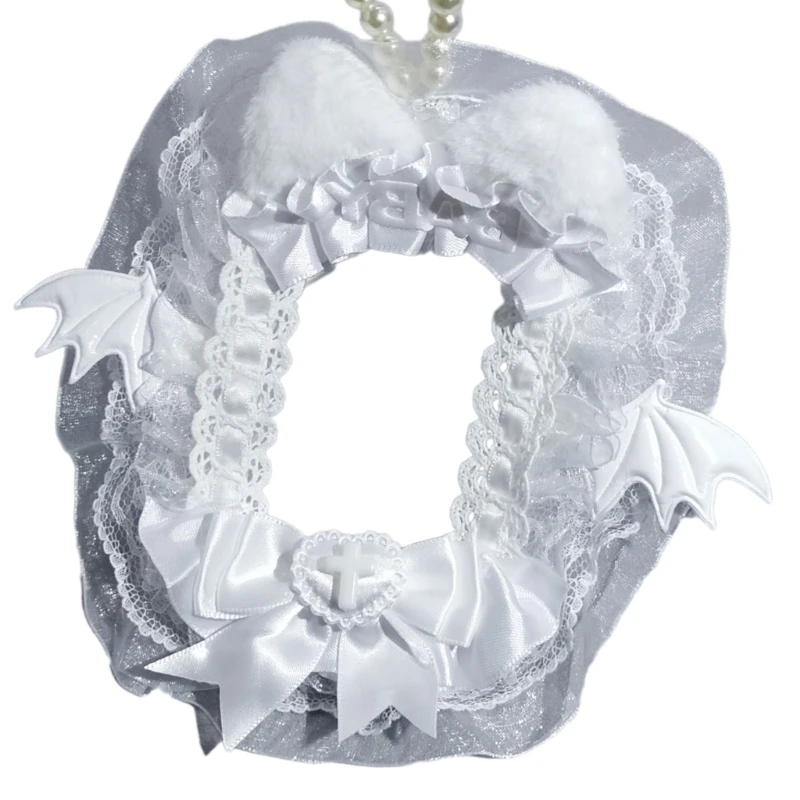 Soporte para tarjeta fotográfica con orejas gato, soporte para exhibición tarjetas fotográficas con alas ángel y cadena