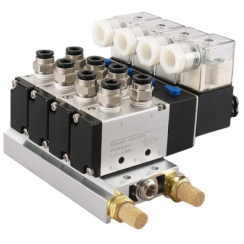 4V210-08 DC24V 5-way 2-position pneumatic air control solenoid valve assembled on manifold valve