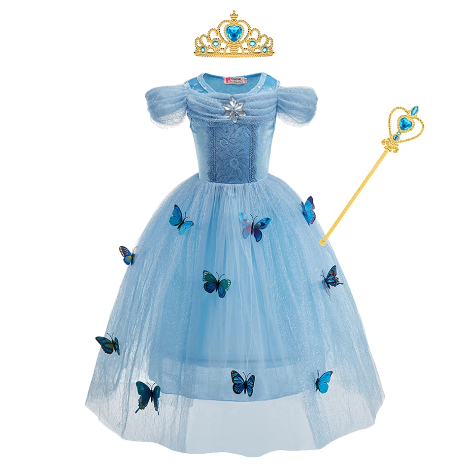 Little Girls Snow Queen Elsa Cosplay Dress with Accessories Butterfly Decorations Multiple Styles Halloween Party Princess Dress