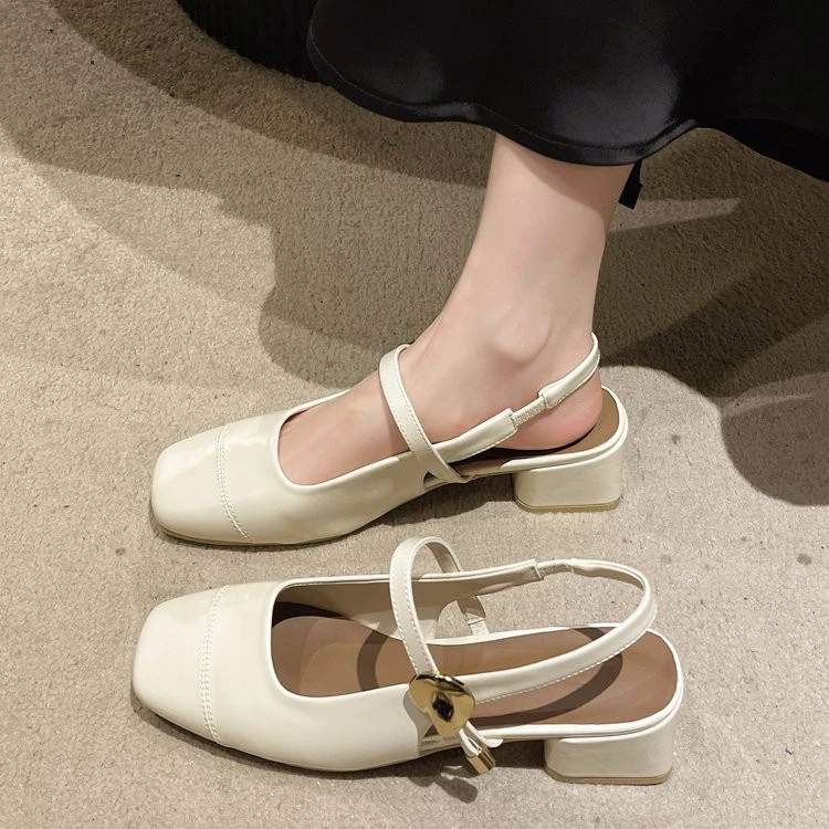 

Closed-toe Sandals Women Shoes Woman Chunky Heels Shoes Mid Heel Square Head Wedding Party Sandals Casual Shoes Elastic Band