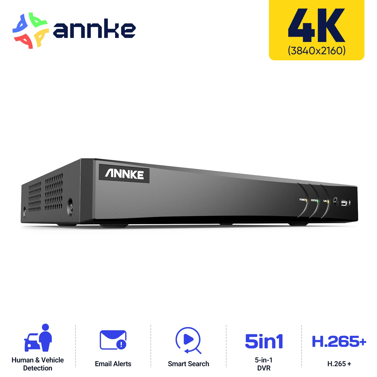 ANNKE H.265+ 4K DVR Ultra HD 5-in-1 8MP Surveillance DVR Output Video Recorder Remote Access Motion Detection Email Alert