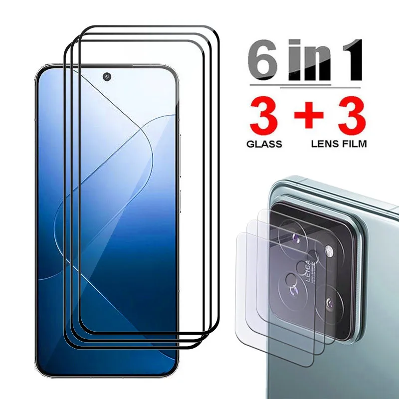 Screen Protector For Xiaomi 14 Tempered Glass 6.36'' Front Film 9H Anti-Scratch Black edge glass For Xiaomi 14 Soft Camera film