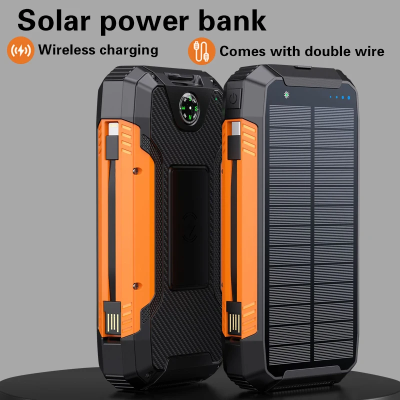 Солнечная батарея Беспроводной внешний аккумулятор с двухпроводной зарядкой 80000 мАч Большая емкость Портативный уличный аккумулятор со светодиодной подсветкой