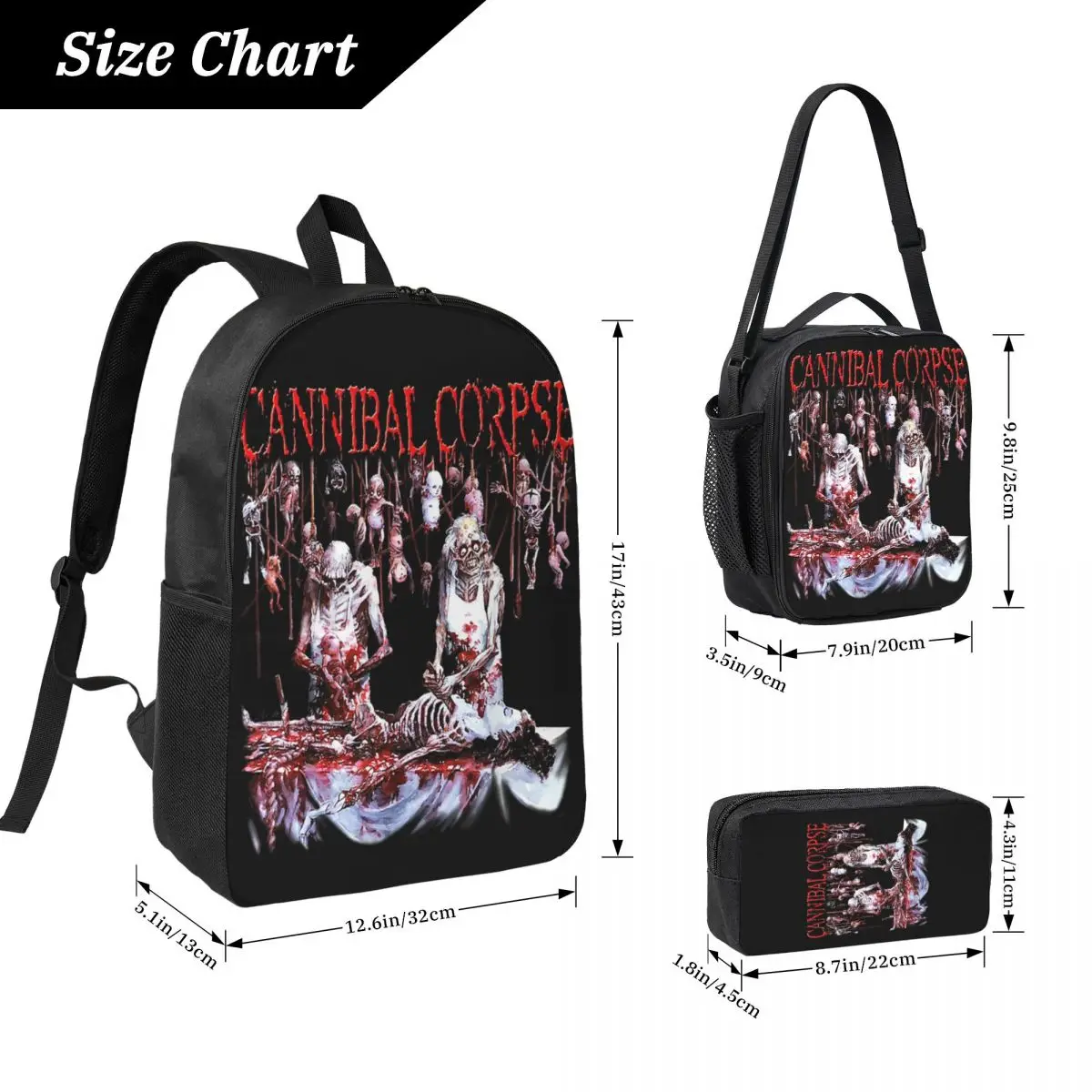 Cannibal Corpse Official Merchandise Butchered At Birth Backpack Boy Girl BookBag School Bag 3ps Insulated Lunch Bag Pencil Case