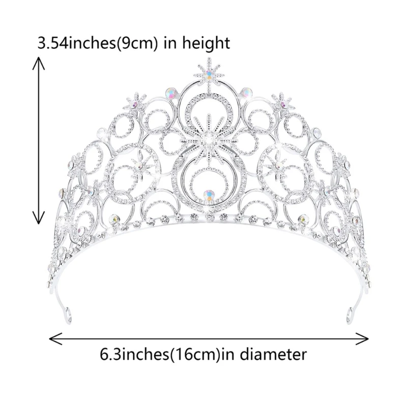 Rhinestones เงาโลหะที่ละเอียดอ่อน Princess Crown สําหรับผู้หญิงคอสเพลย์อุปกรณ์เสริม Stage Queen หมวกสําหรับงานปาร์ตี้คริสต์มาส