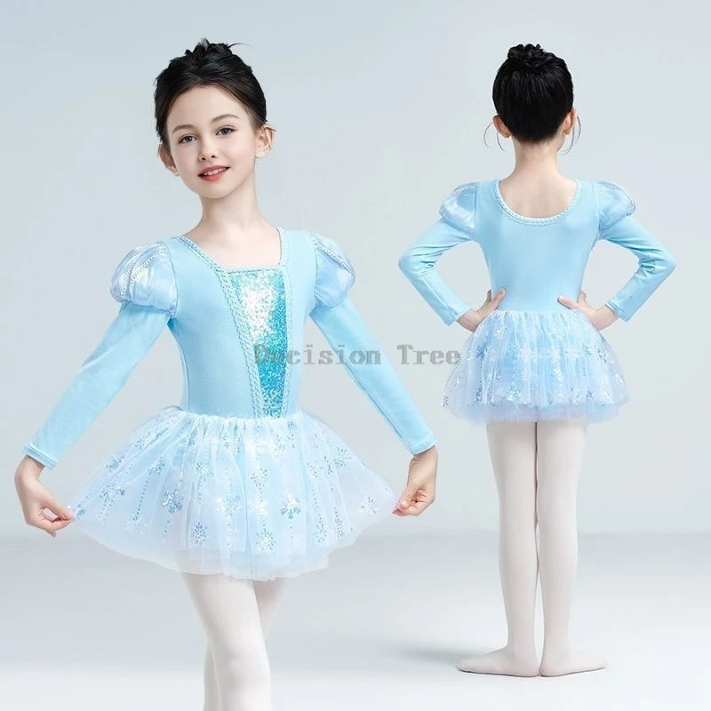 2025 children's ballet skirts long sleeve princess yarn sequins dress girls' performance costume practice ballet dance costumes