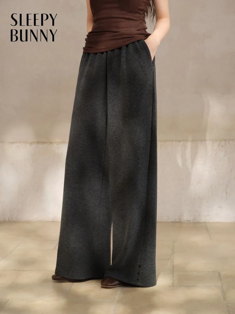 

Vintage Dark Gray Knit Pants for Women High Waist Wide Leg Trousers Thick Warm Loose Casual Lounge Pants for Autumn Winter Wear