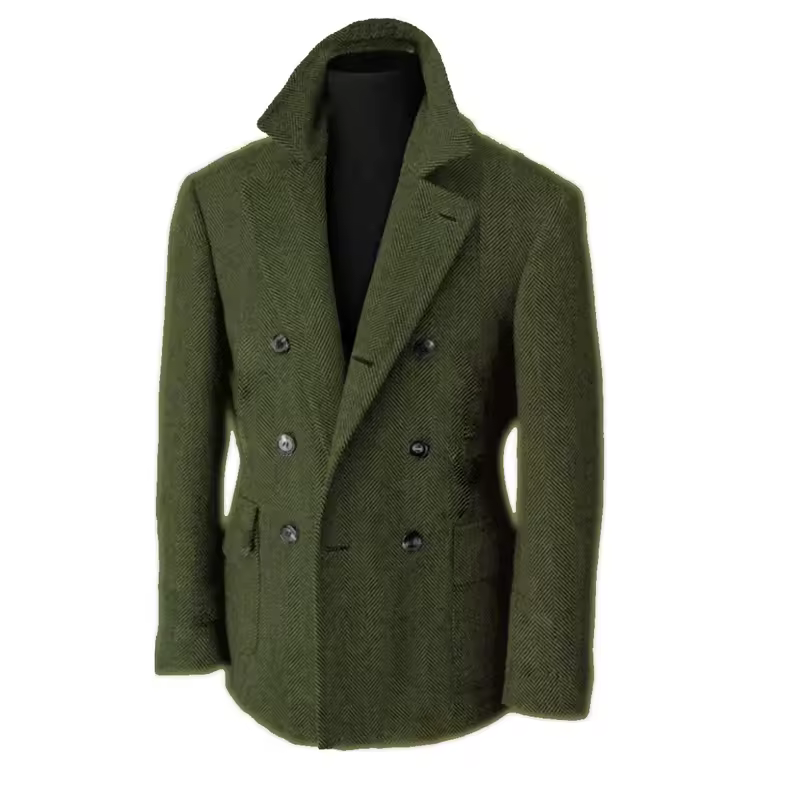 British Men's Blazers Vintage Herringbone Tweed Formal Jacket Wool Blend Double Breasted Casual Autumn Winter Suit Coat - Image 7