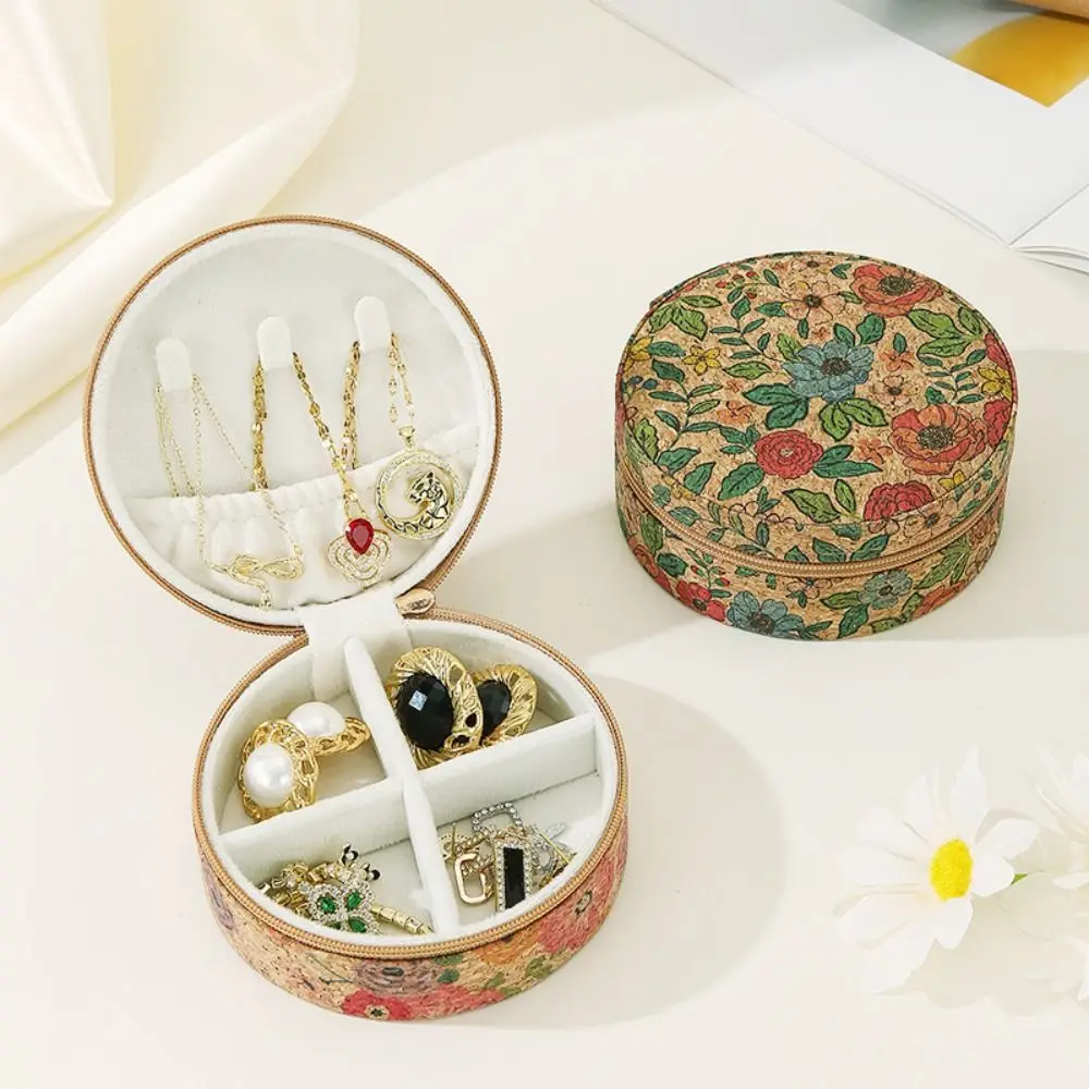 

Lightweight Vintage Jewelry Storage Box Bohemia Zipper Necklace Ring Case Portable Round Earring Organizer Girls